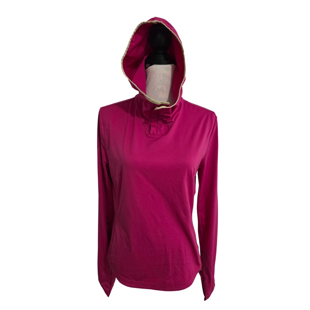 Adidas‎ Womens Magenta Pink High Neck Hoodie Thumbhole Activewear Top Logo